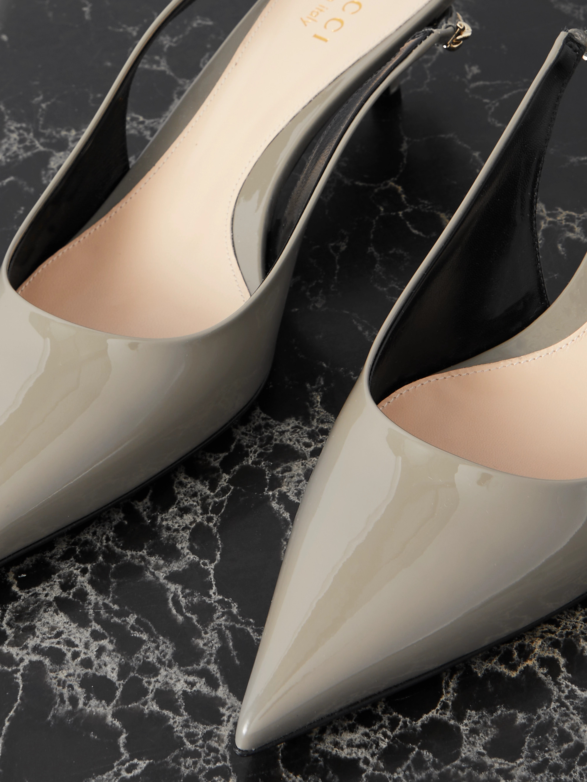 Gucci Signoria embellished patent-leather slingback pumps thumbnail