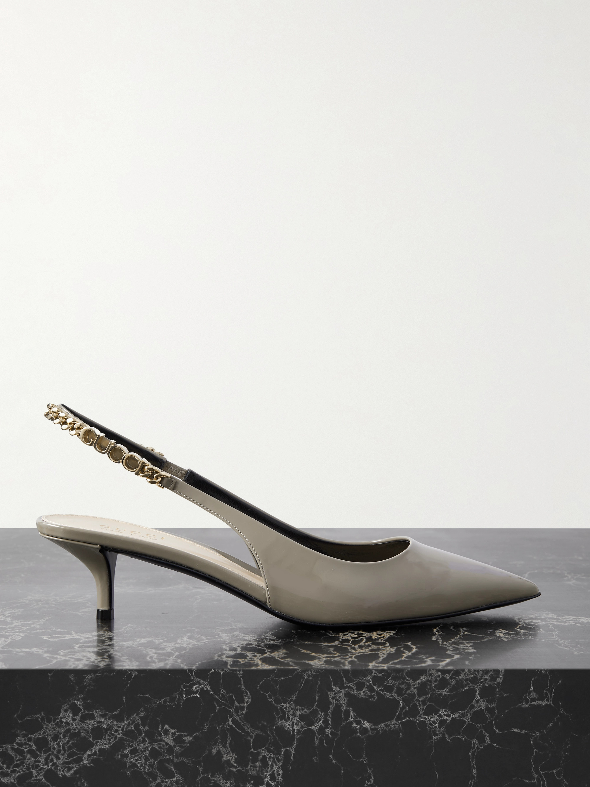 Gucci Signoria embellished patent-leather slingback pumps