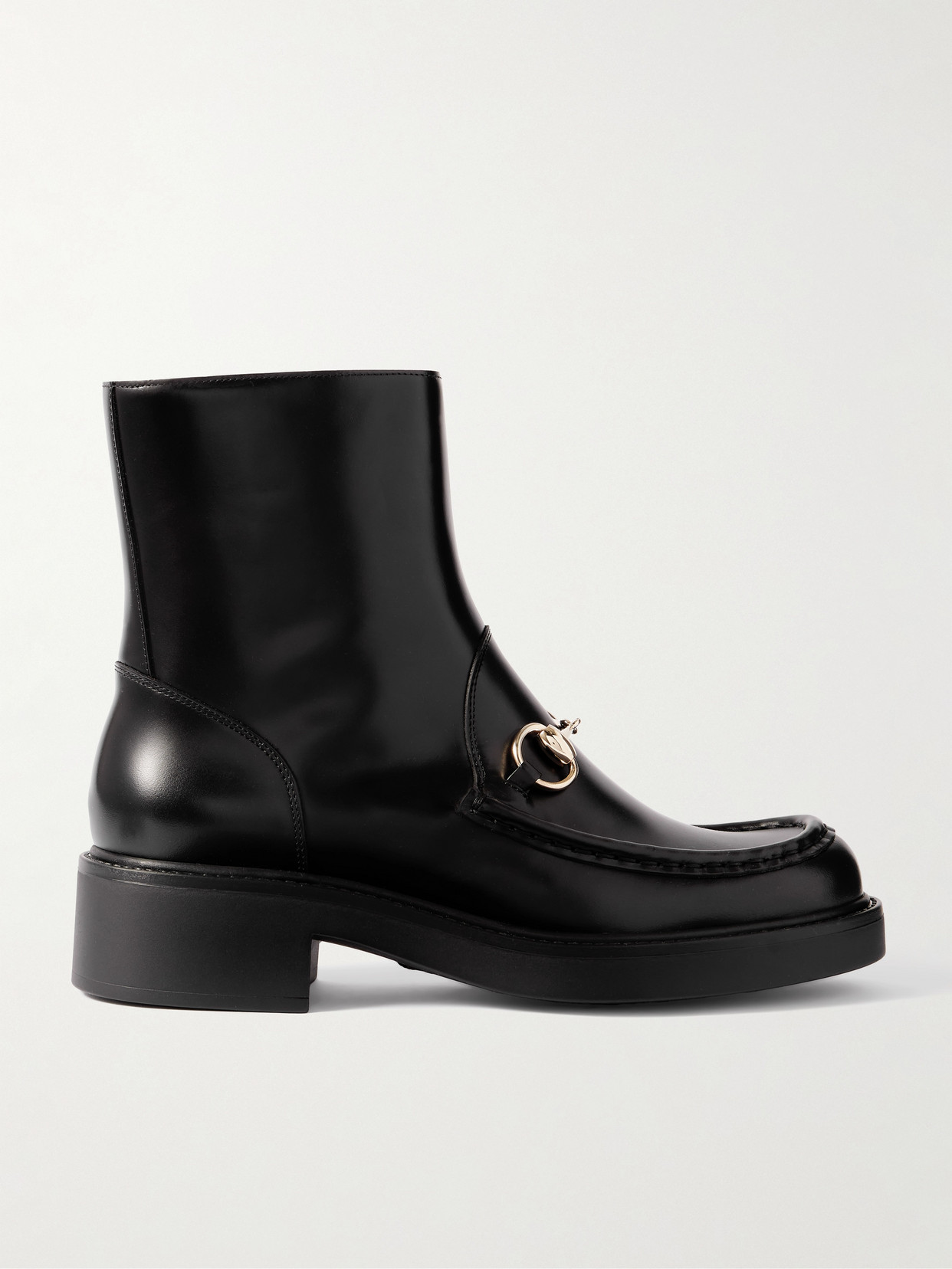 Gucci Horsebit-embellished Patent-leather Ankle Boots In Black