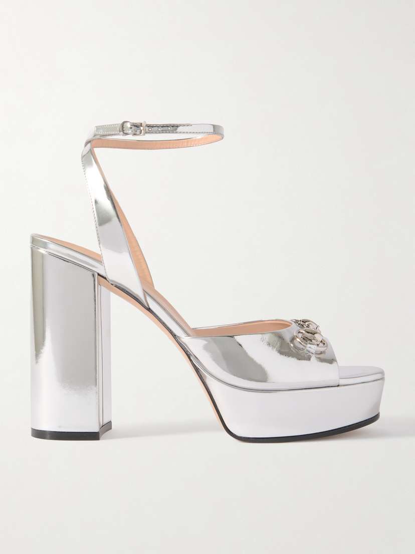 Gucci Lady Horsebit-detailed Metallic Leather Platform Sandals