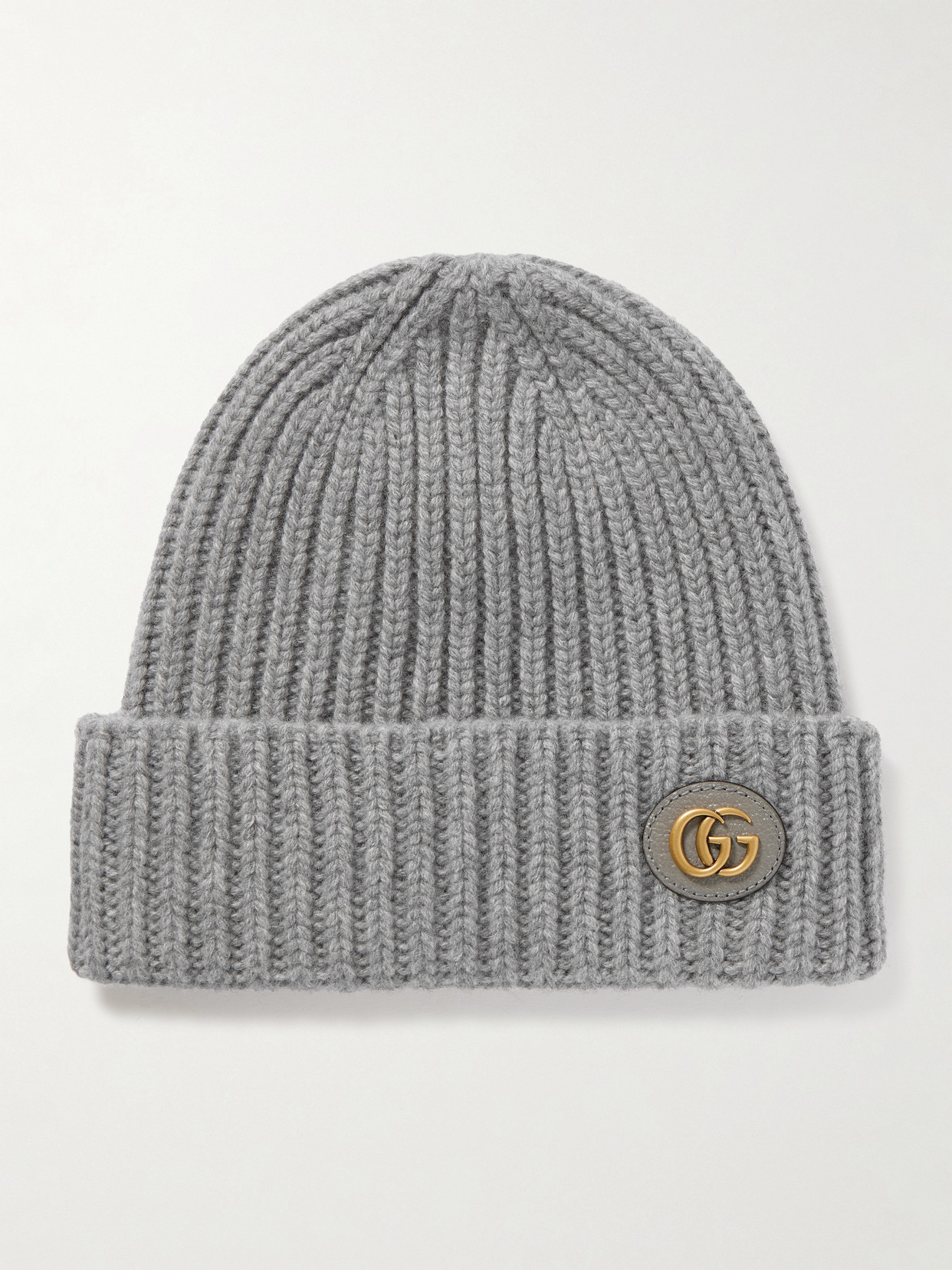 Gucci Victor Appliquéd Ribbed Wool And Cashmere-blend Beanie In Grey