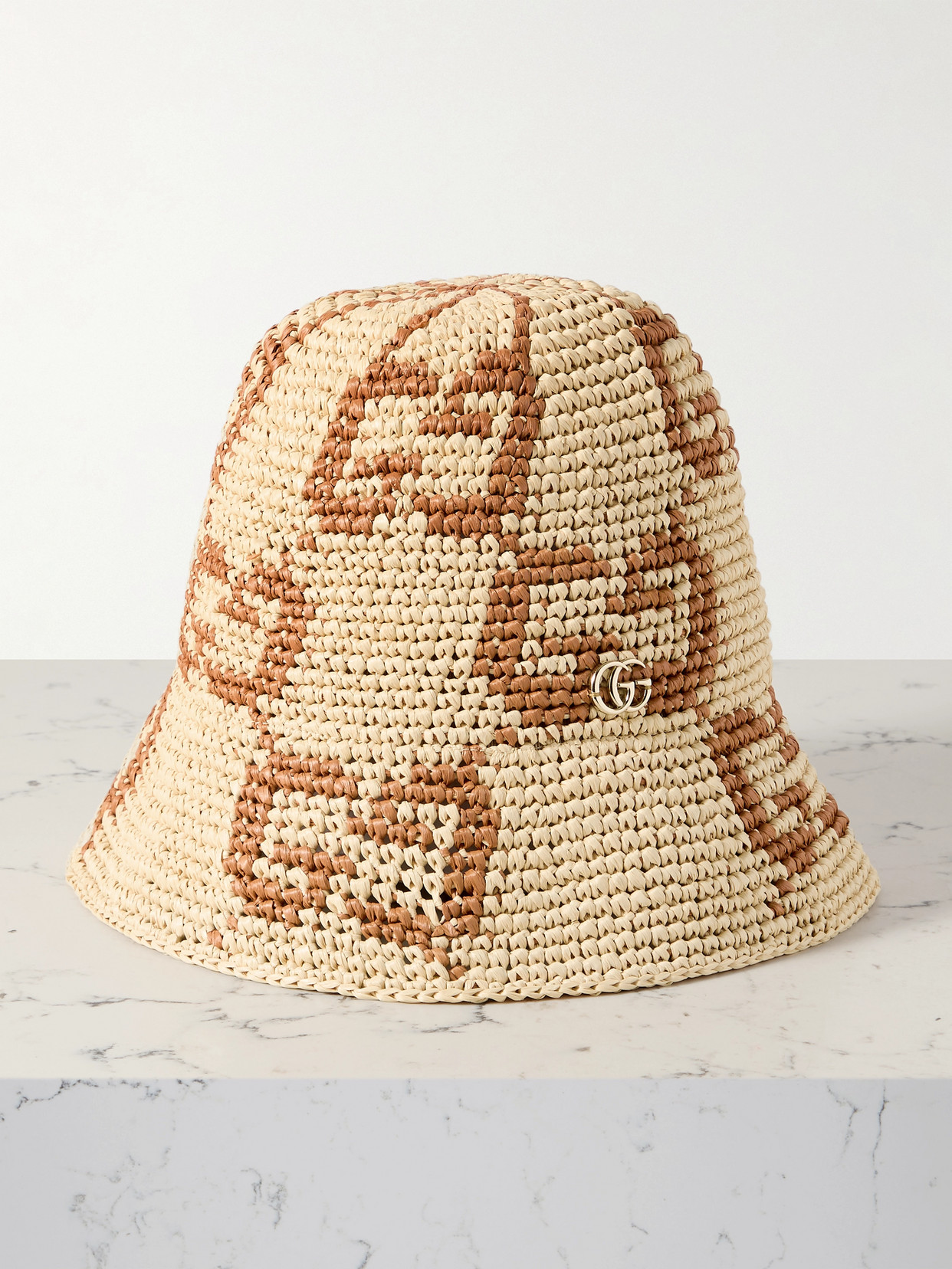 Gucci Embellished Straw Bucket Hat In Neutrals