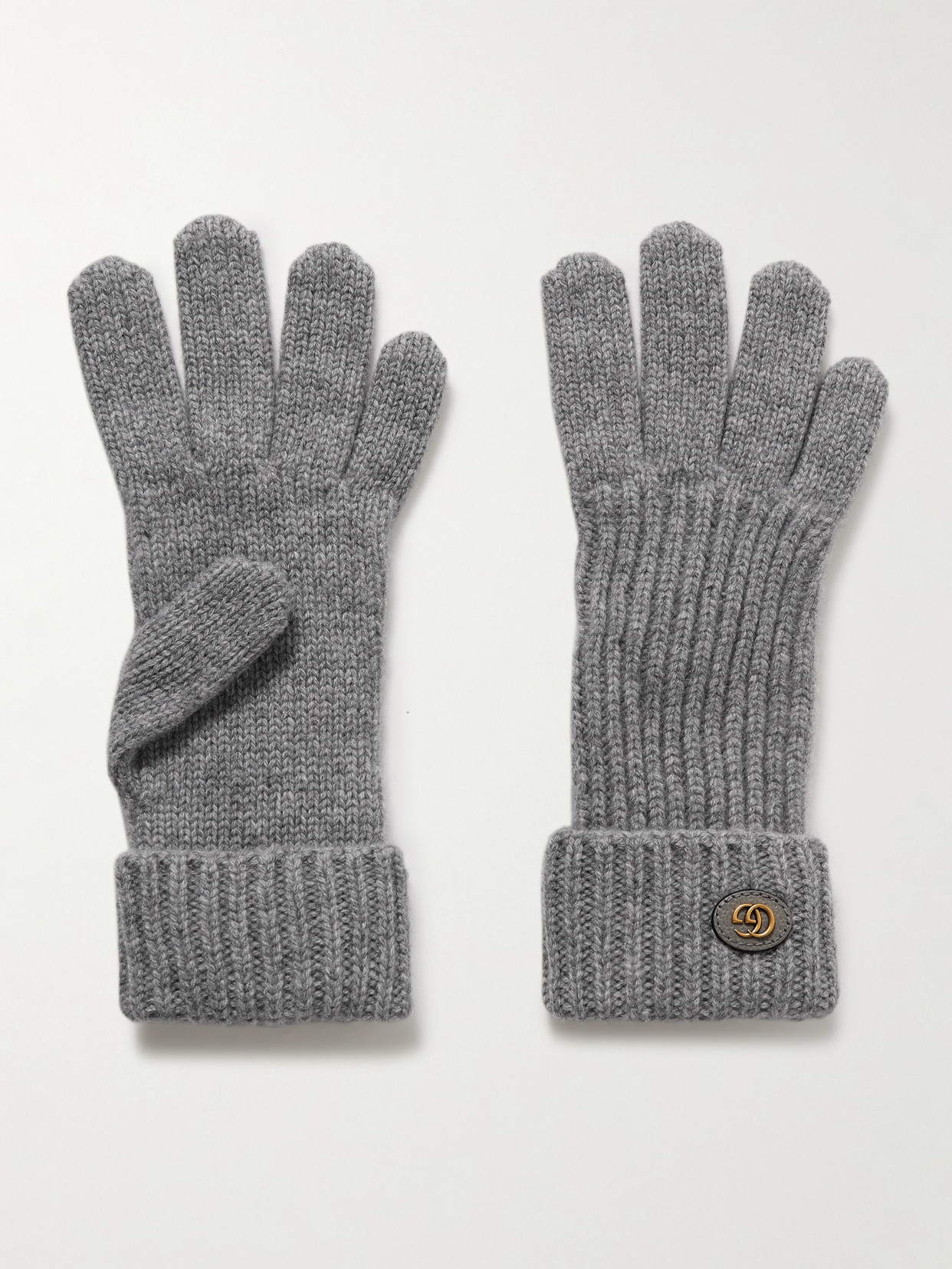 Gucci Embellished Leather-trimmed Wool And Cashmere-blend Gloves In Grey