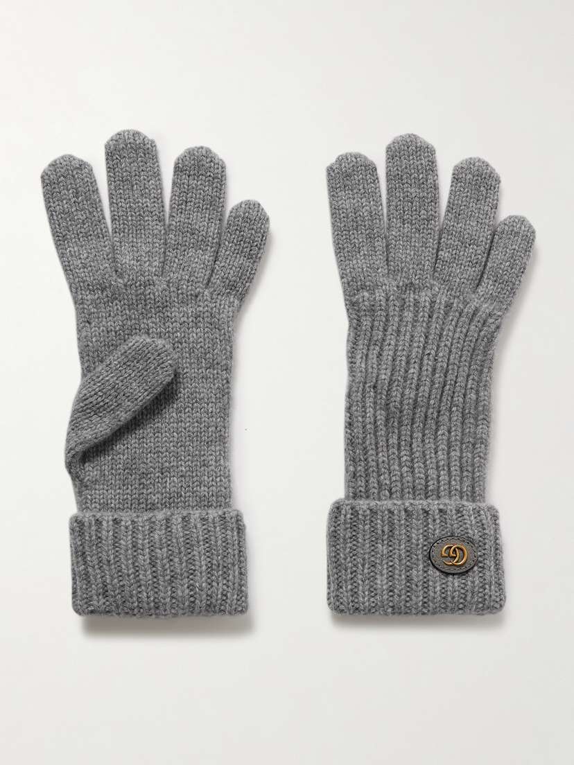 Gucci Embellished Leather-trimmed Wool And Cashmere-blend Gloves