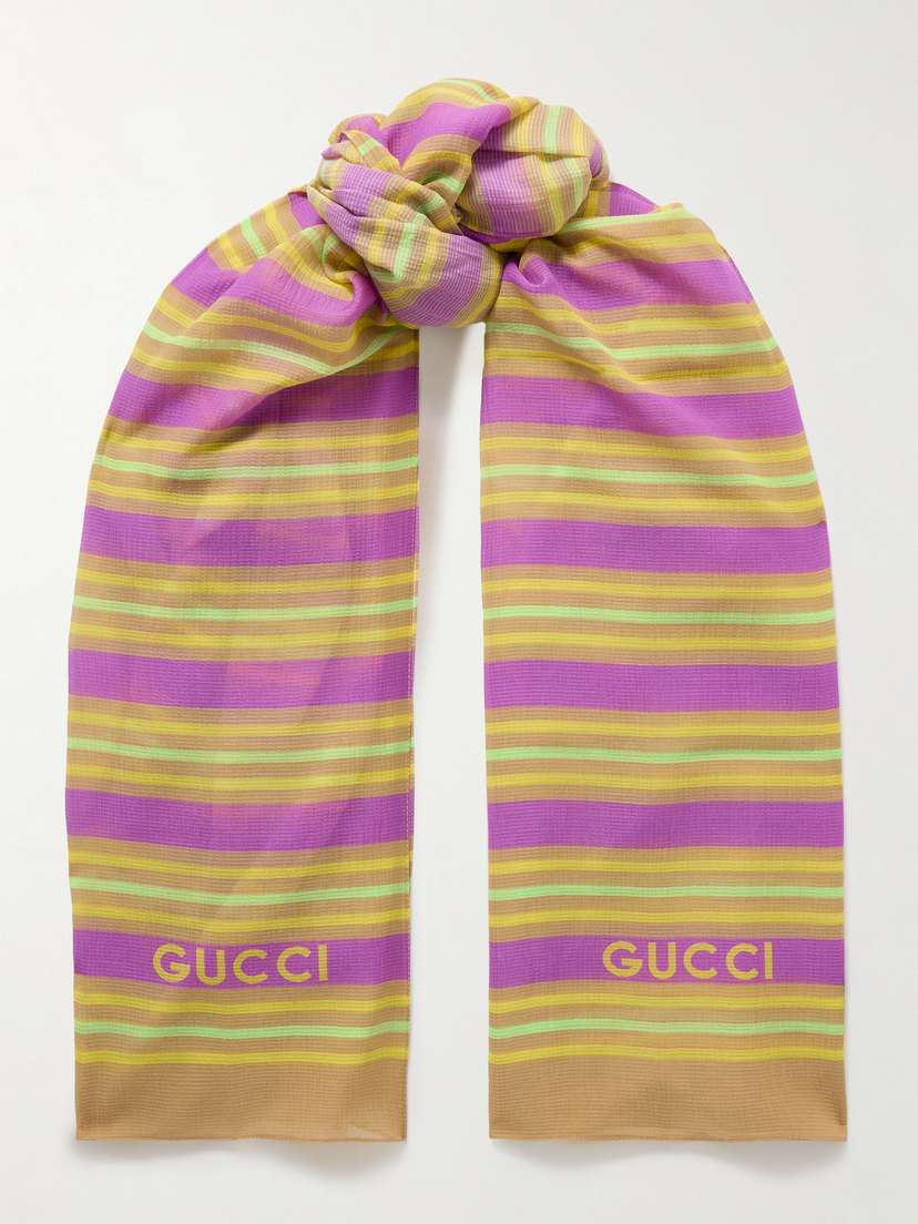 Gucci Rosy Striped Silk And Cotton-blend Seersucker Scarf