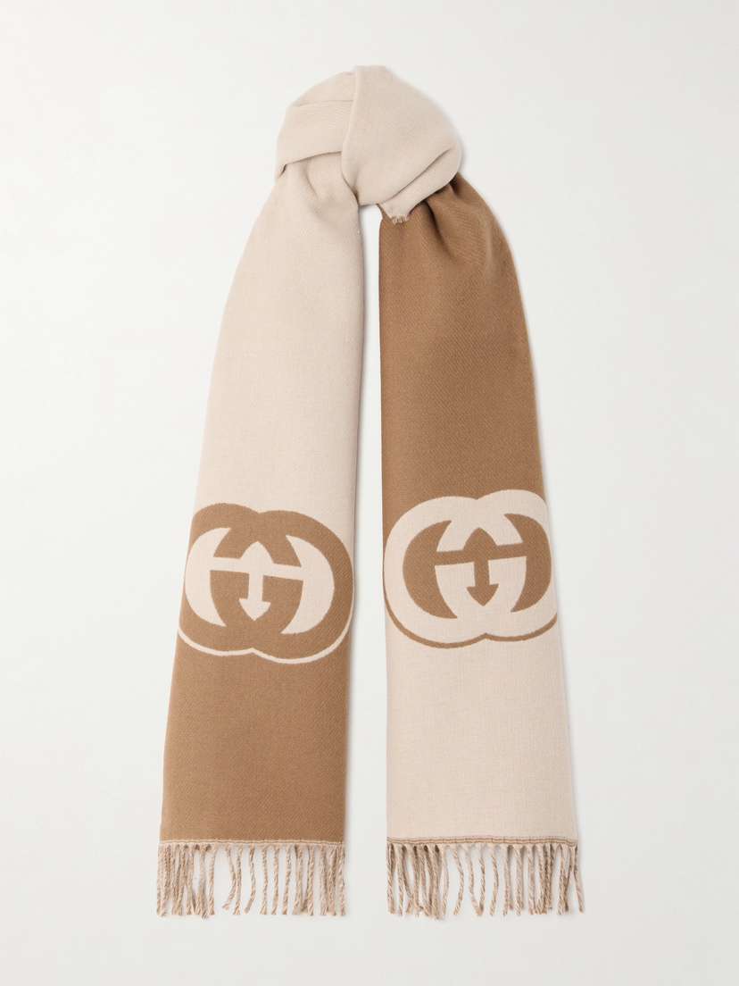 Gucci Fringed Wool And Cashmere-blend Jacquard Scarf