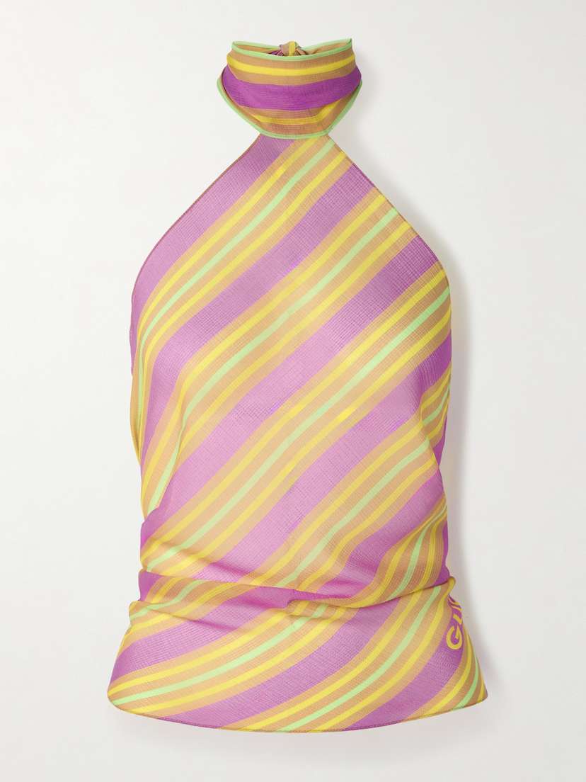 Gucci Striped Silk And Cotton-blend Seersucker Halterneck Top - - One size