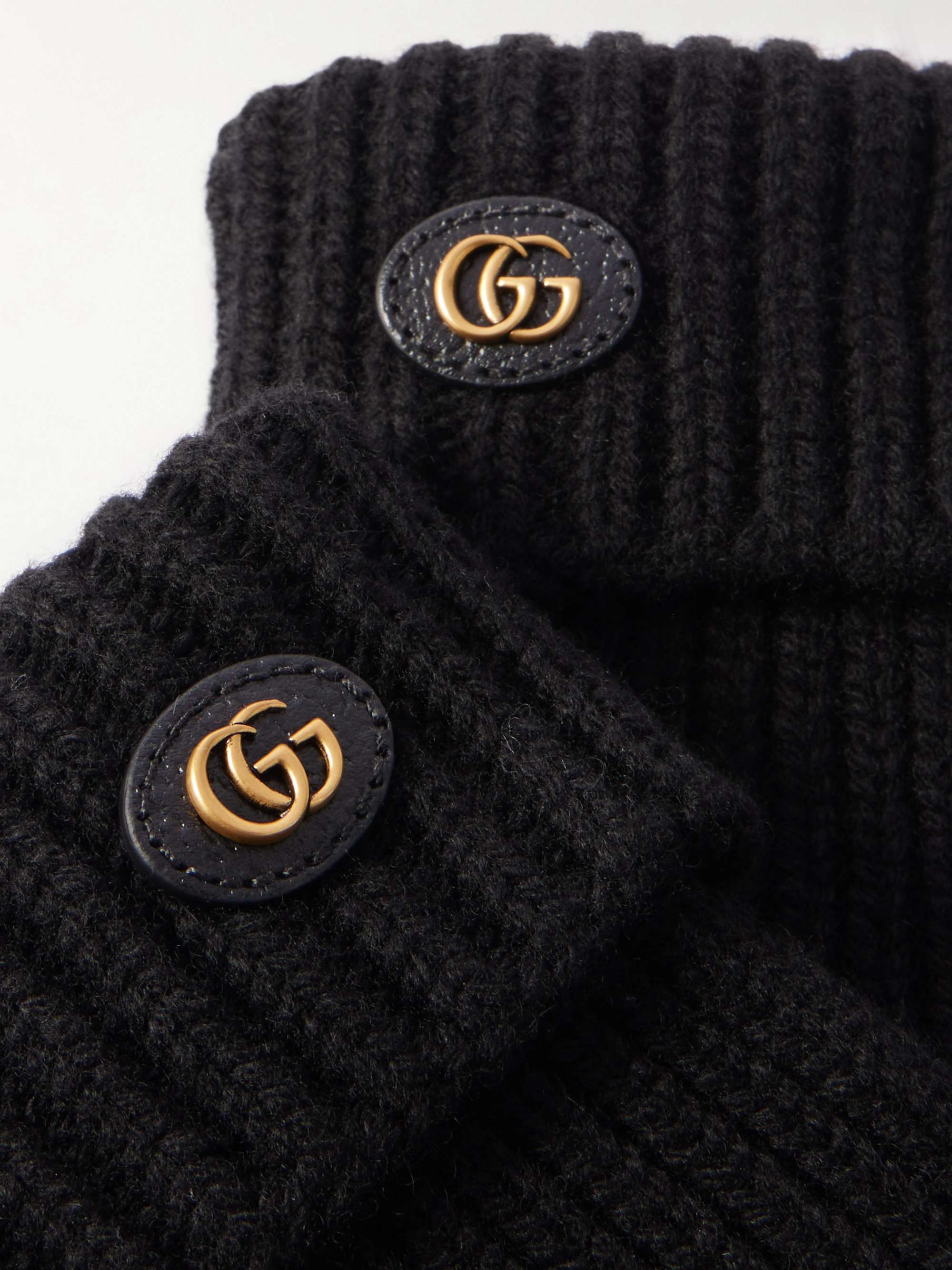 GUCCI Embellished leather-trimmed wool and cashmere-blend