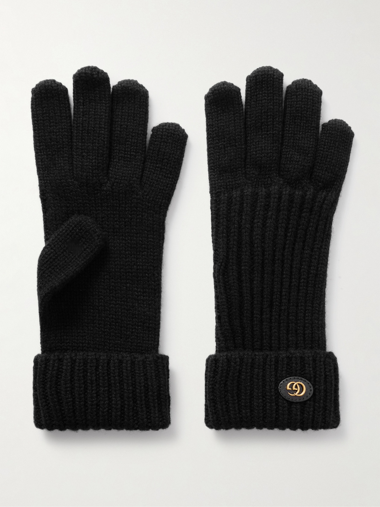 Gucci Embellished Leather-trimmed Wool And Cashmere-blend Gloves In Black