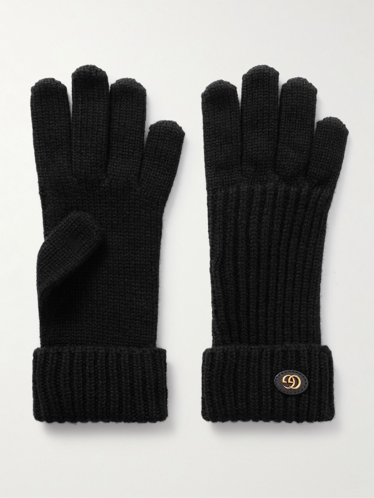 Embellished leather-trimmed wool and cashmere-blend gloves