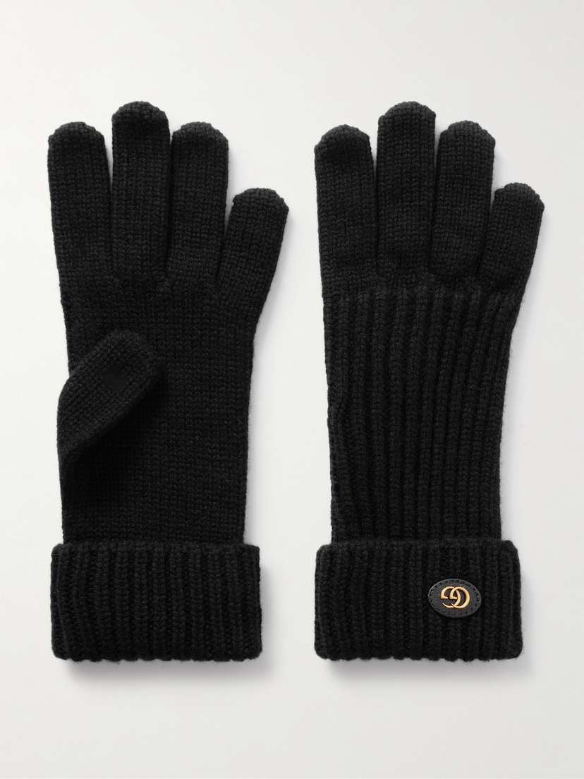 Gucci Embellished Leather-trimmed Wool And Cashmere-blend Gloves