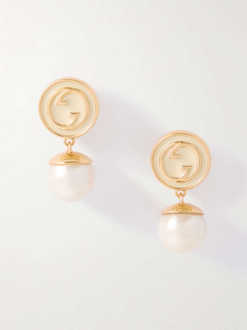 Gucci Blondie Gold-tone, Faux-pearl And Enamel Earrings