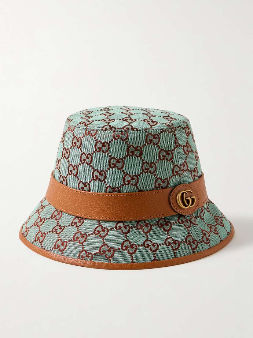 Gucci Leather-trimmed Cotton-blend Canvas-jacquard Bucket Hat