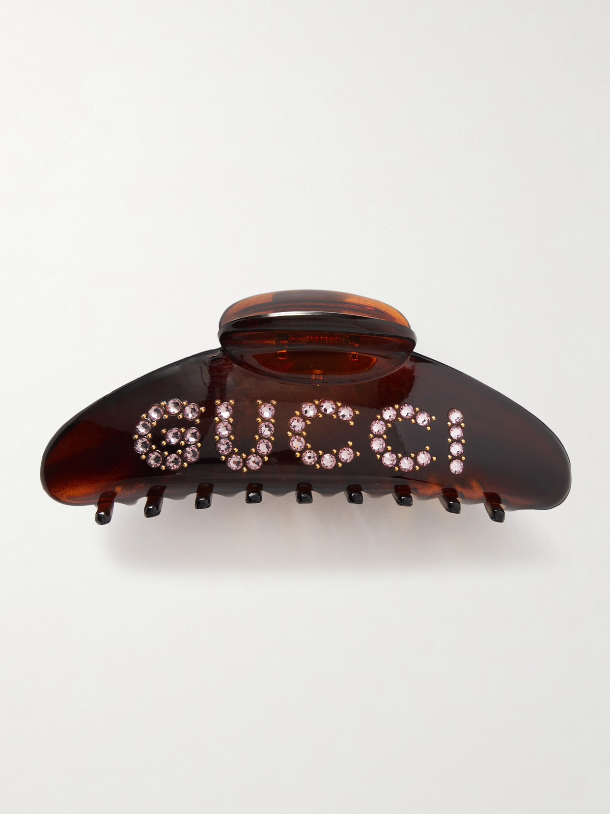 Gucci Crystal-embellished Resin Hair Clip In Brown