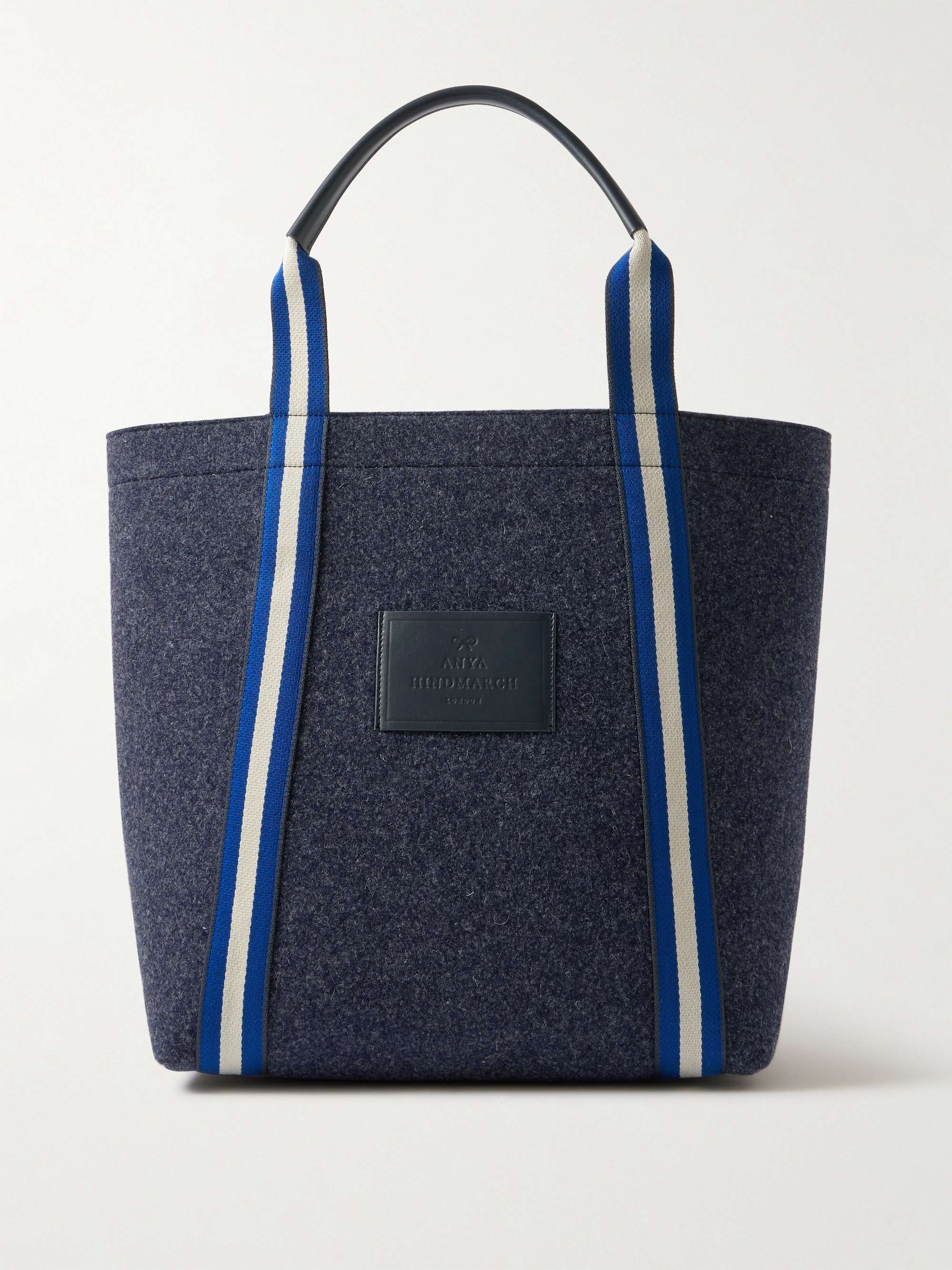 Pont canvas jacquard and leather trimmed recycled wool felt tote
