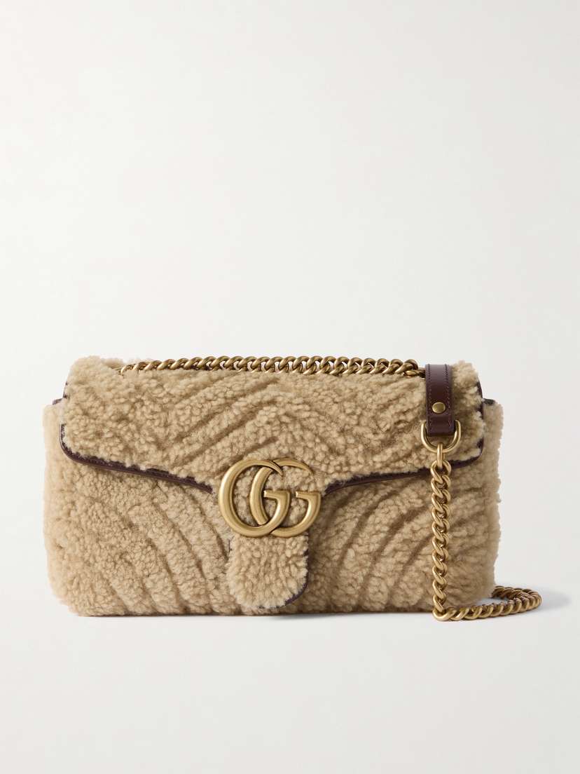 Gucci Gg Marmont 2.0 Leather-trimmed Matelassé Shearling Shoulder Bag