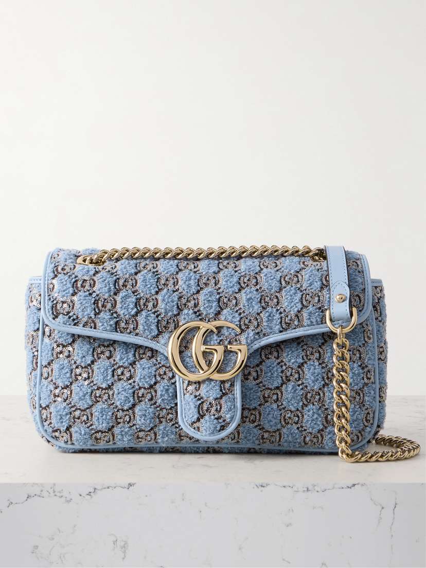 Gucci Gg Marmont 2.0 Embellished Embroidered Leather-trimmed Bouclé Shoulder Bag