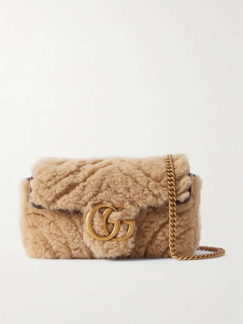Gucci Gg Marmont 2.0 Supermini Leather-trimmed Matelassé Shearling Shoulder Bag