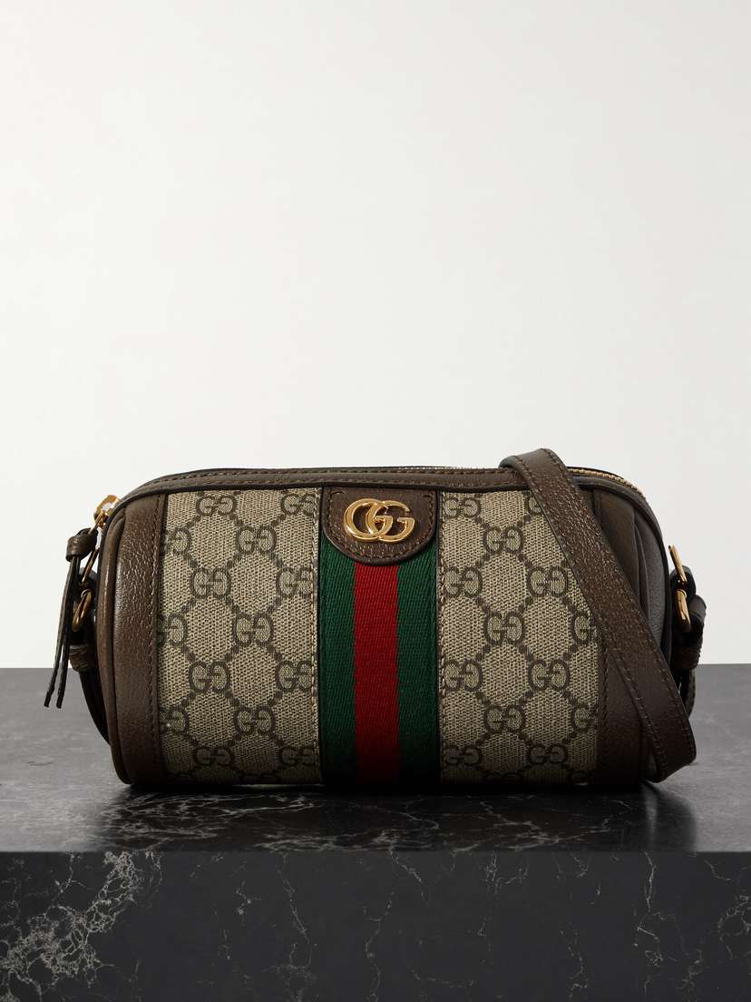Gucci Ophidia Mini Leather And Webbing-trimmed Printed Coated-canvas Shoulder Bag