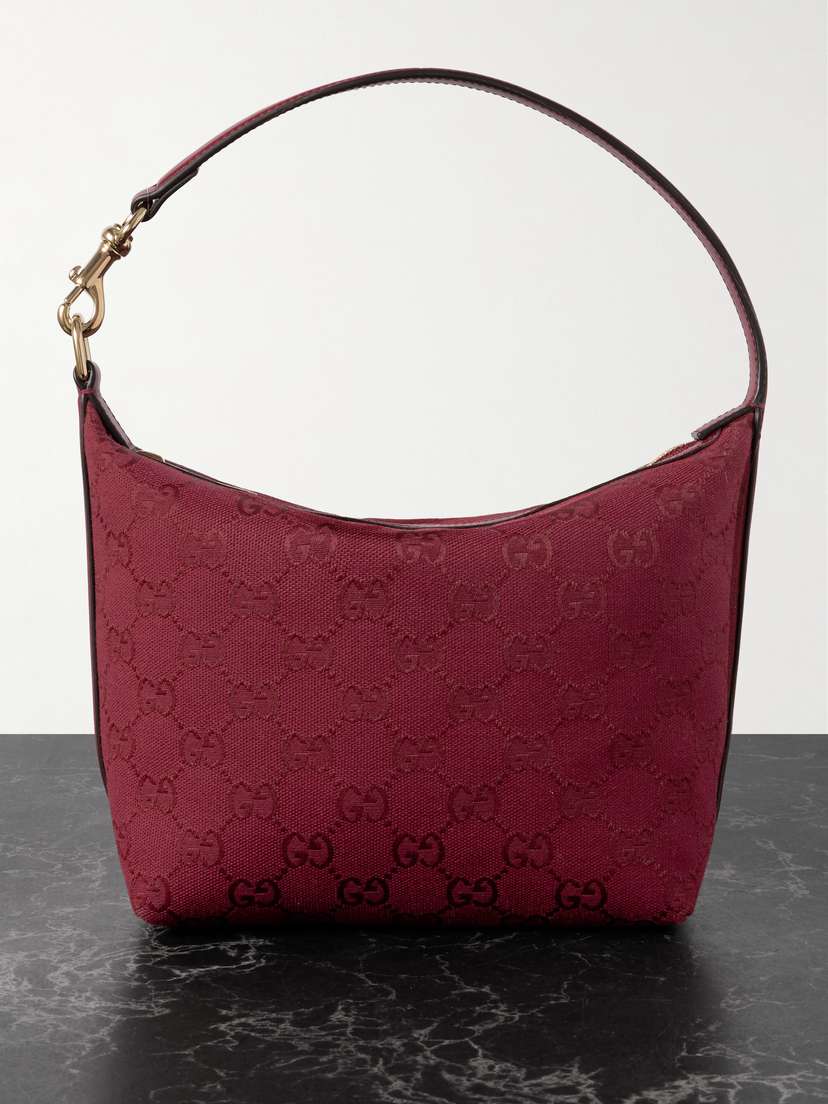 Gucci Leather-trimmed Canvas-jacquard Shoulder Bag