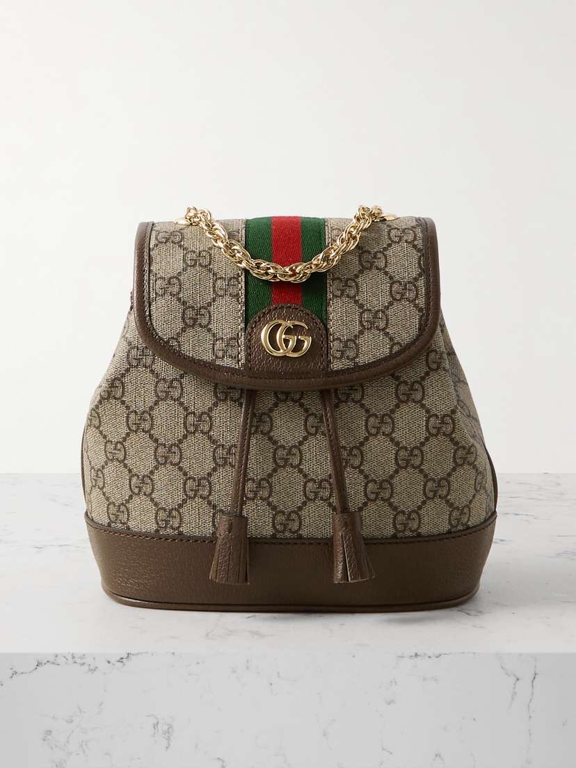 Gucci Ophidia Textured Leather-trimmed Printed Coated-canvas Backpack