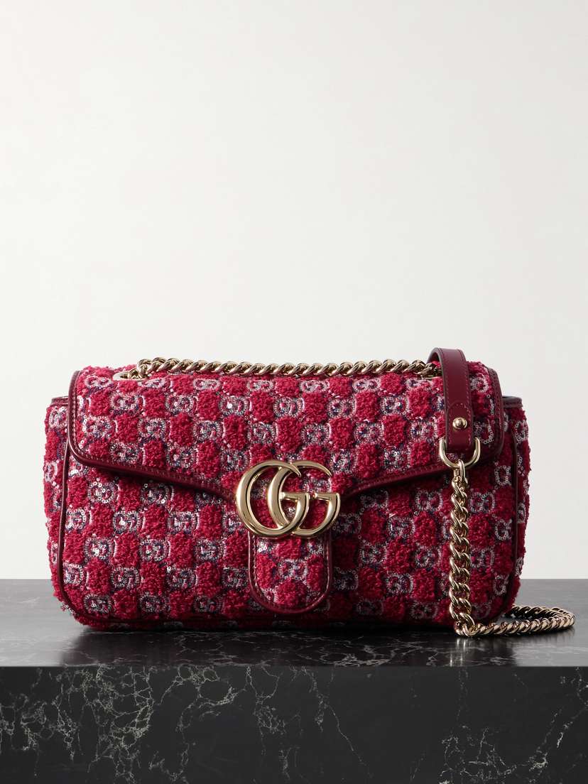Gucci Gg Marmont 2.0 Embellished Embroidered Leather-trimmed Bouclé Shoulder Bag
