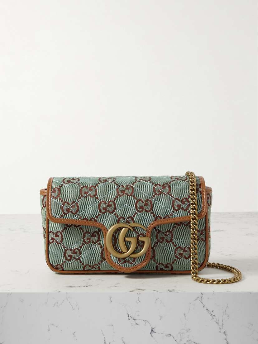 Gucci Gg Super Mini Leather-trimmed Matelassé Canvas-jacquard Shoulder Bag - - One size
