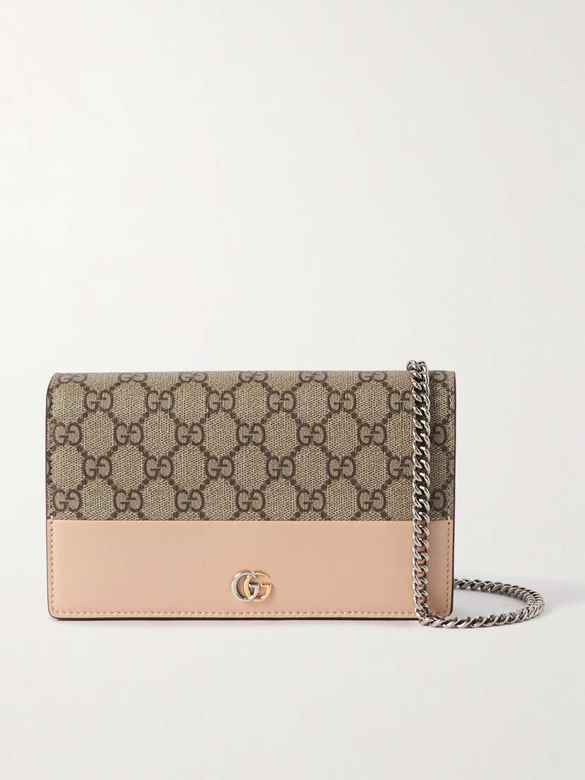 Gucci Petite Marmont Leather And Logo-printed Coated-canvas Wallet
