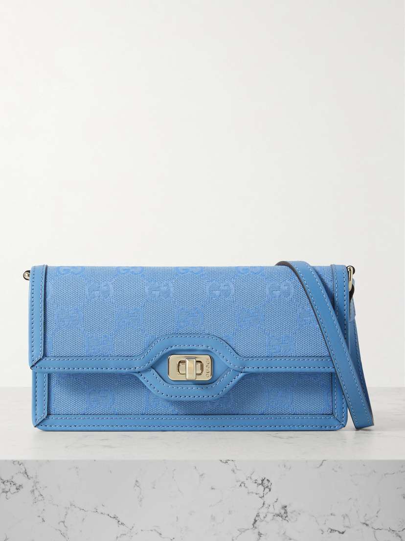 Gucci Luce Leather-trimmed Matelassé Canvas-jacquard Shoulder Bag