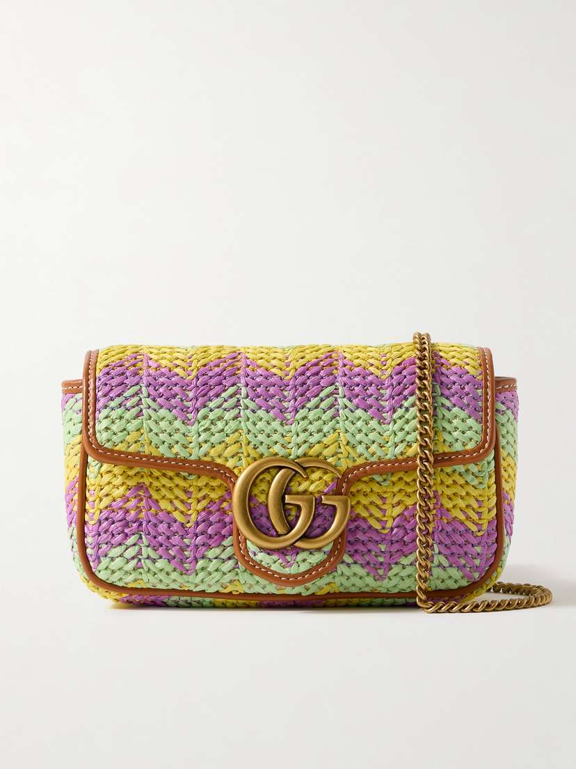 Gucci Leather-trimmed Straw Shoulder Bag -  - One size