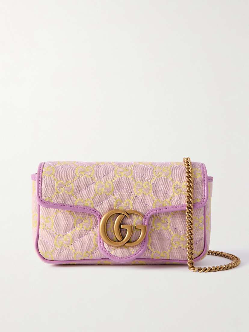 Gucci Gg Super Mini Leather-trimmed Matelassé Canvas-jacquard Shoulder Bag -  - One size