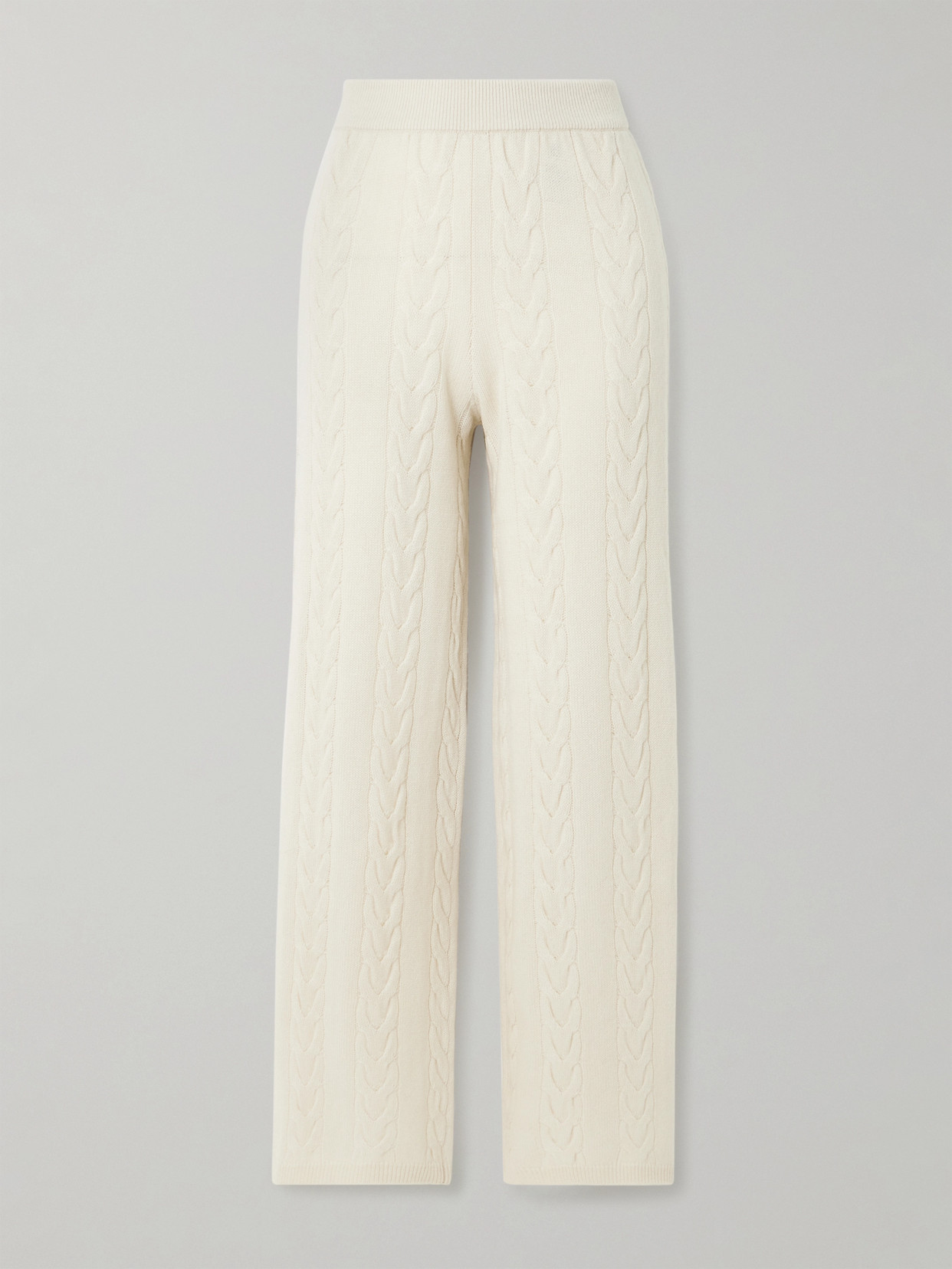 Lisa Yang Dagny Cable-knit Cashmere Straight-leg Track Pants In Cream