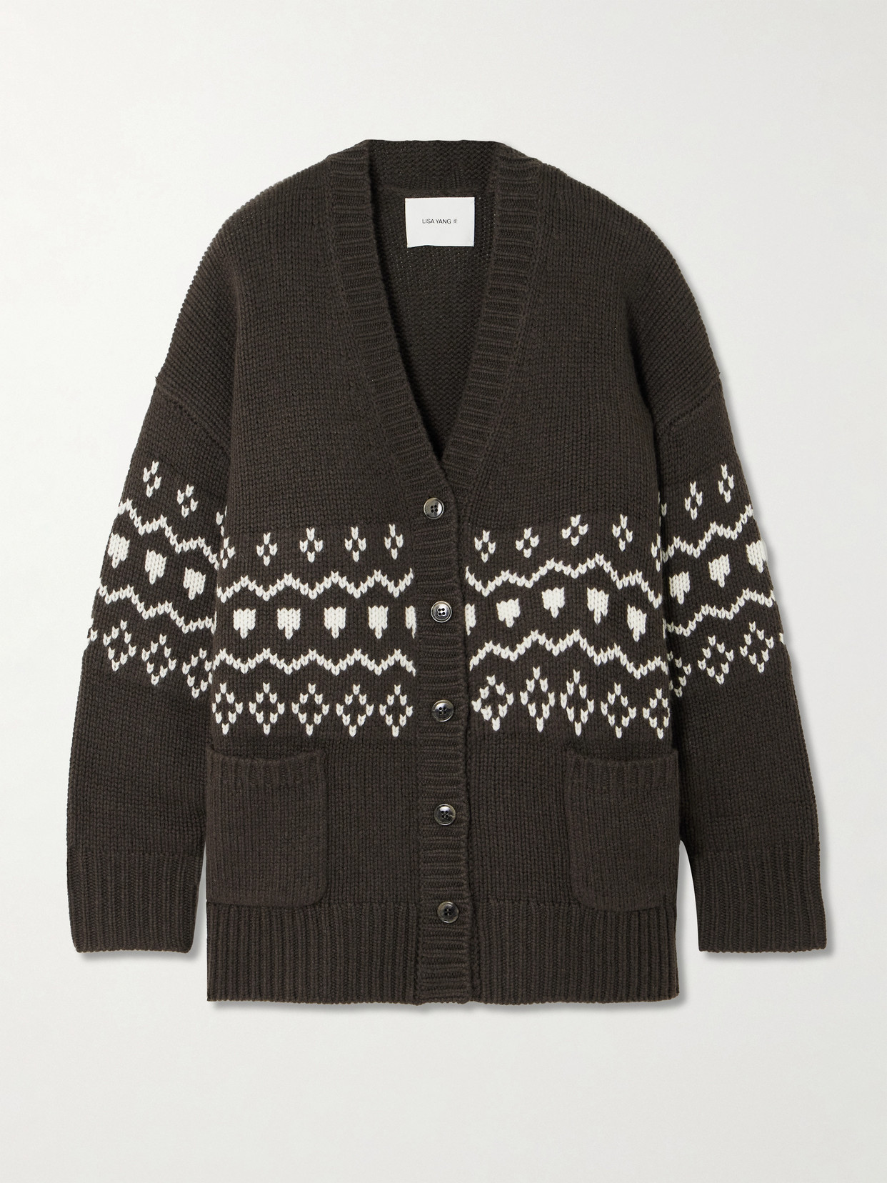 Lisa Yang Greyson Fair Isle Cashmere Cardigan In Brown
