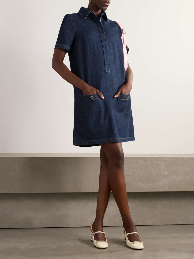 knee length dresses for ladies Gucci // Denim Short Sleeve Dress  VSP Consignment