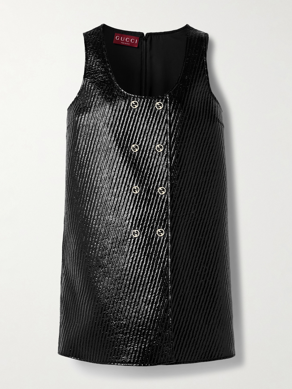 Gucci Double-breasted Quilted Coated Wool-blend Mini Dress In Black