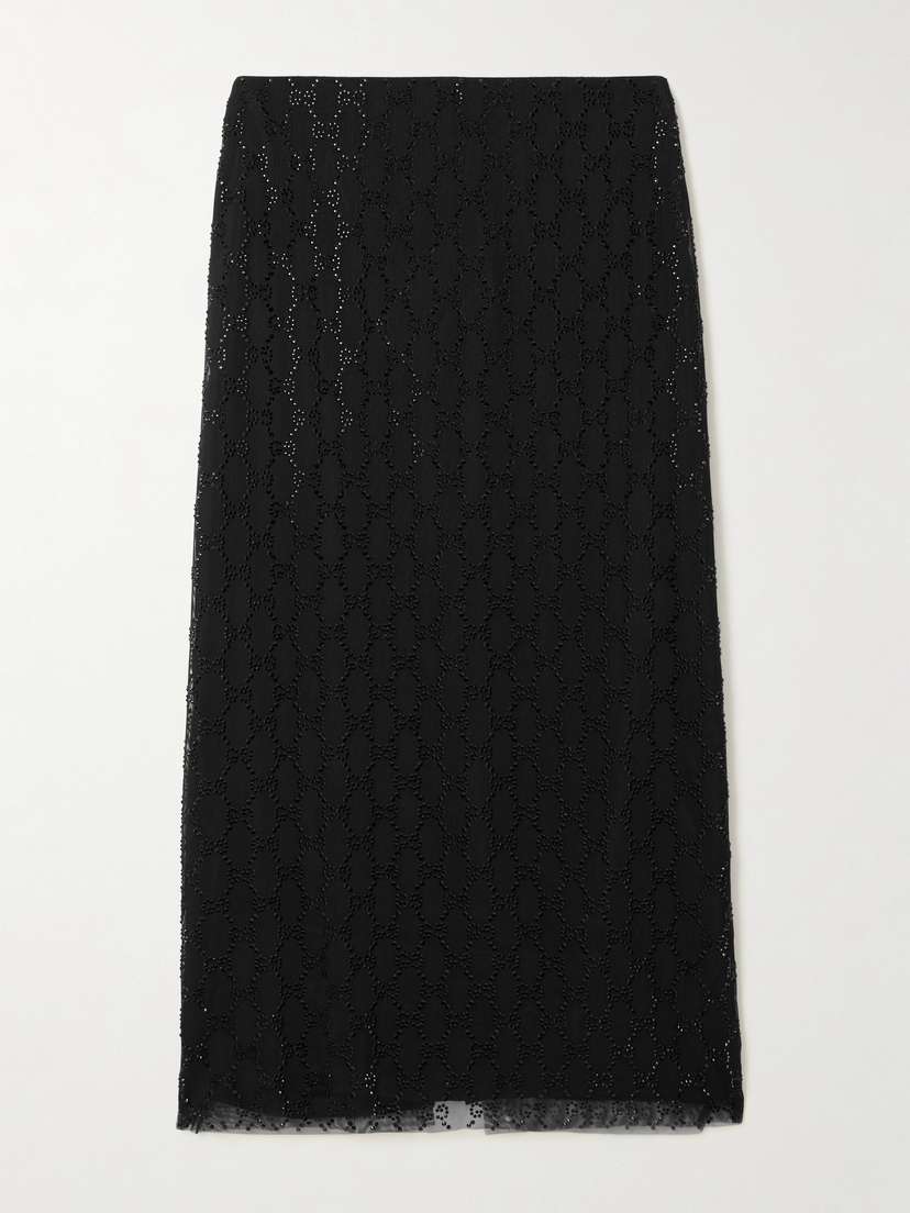 Gucci Crystal-embellished Tulle Midi Skirt