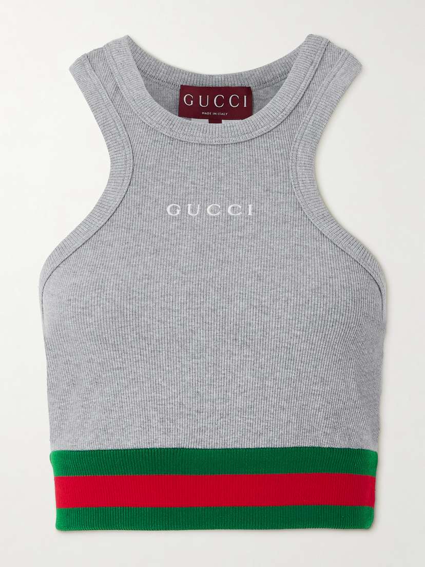 Gucci Logo-embroidered Ribbed Cotton-blend Jersey Tank Top