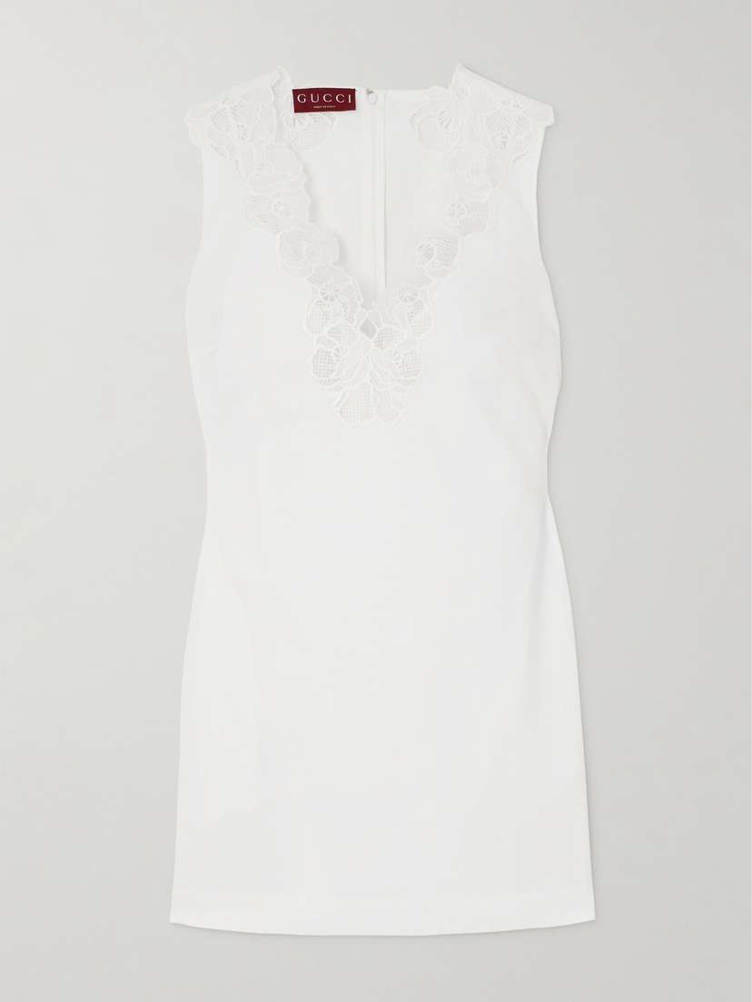 Gucci Broderie Anglaise Trimmed Cotton-poplin Mini Dress