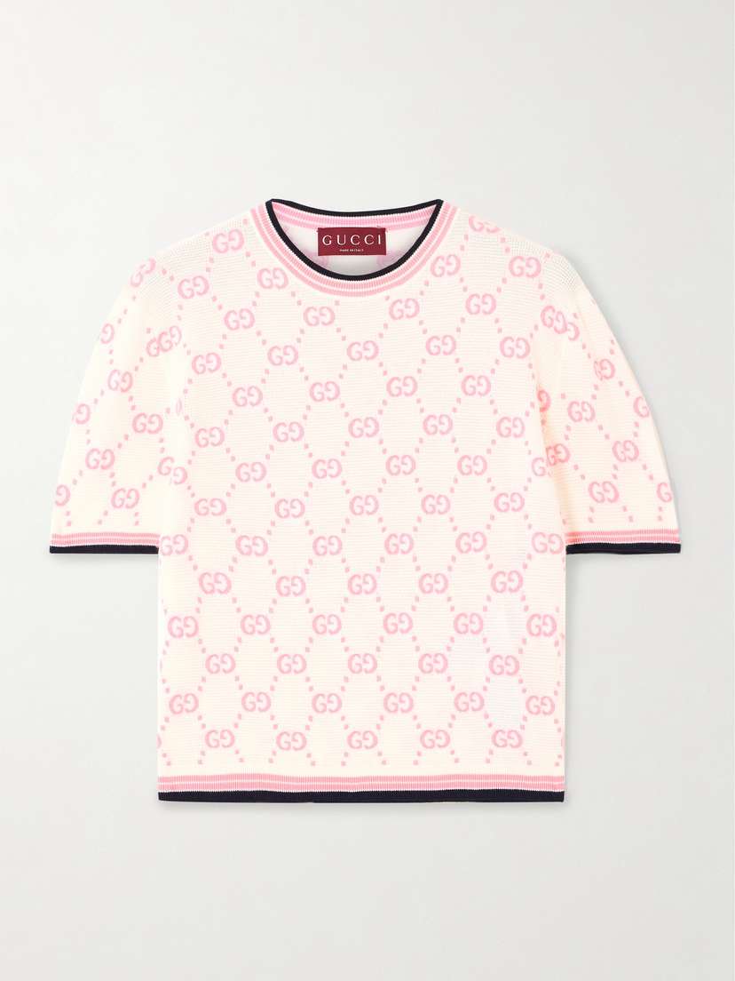 Gucci Papiro Webbing-trimmed Jacquard-knit Cotton Sweater