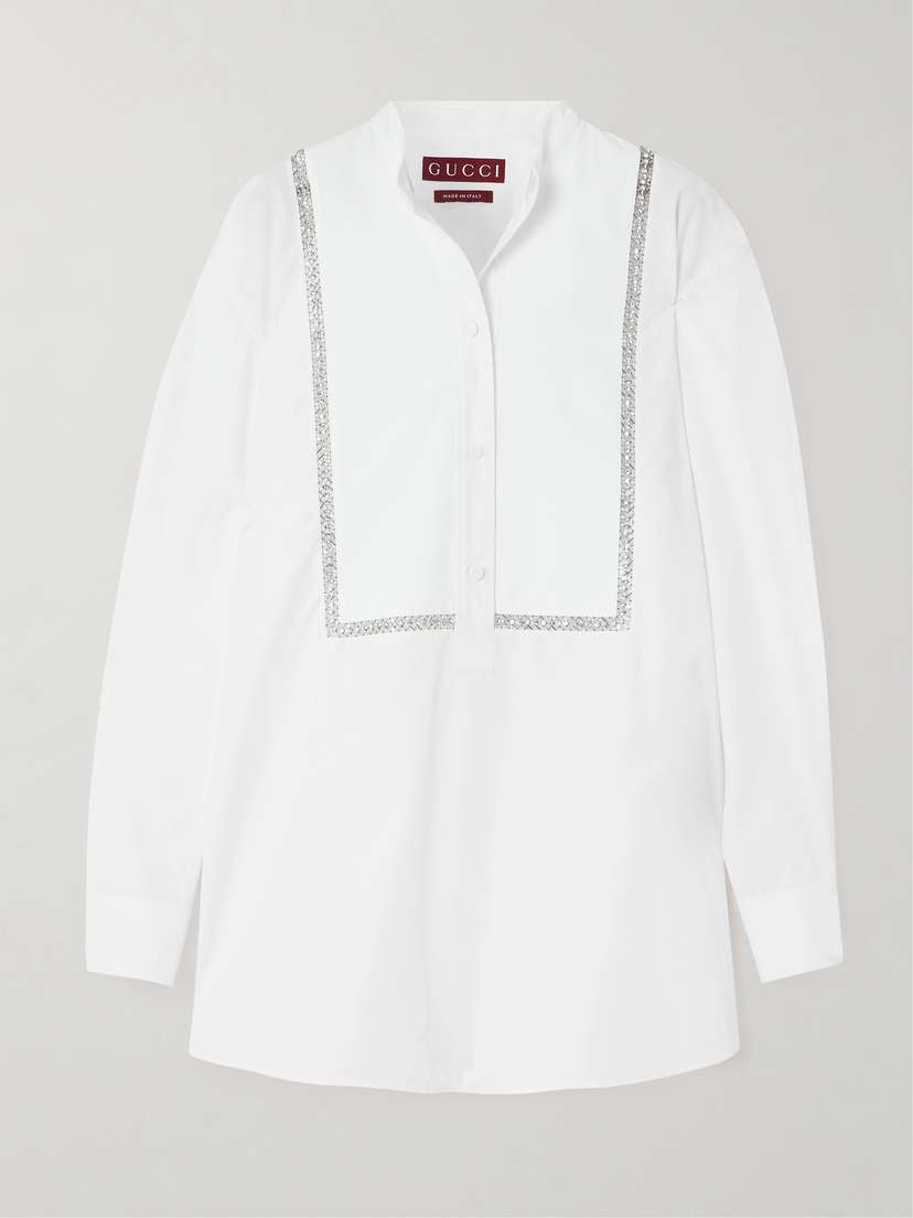 Gucci Embellished Piqué-trimmed Cotton-poplin Blouse