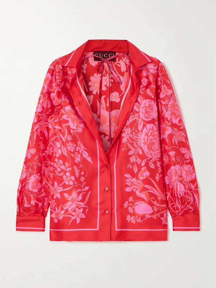 Gucci Floral-print Silk-twill Shirt And Bra Set