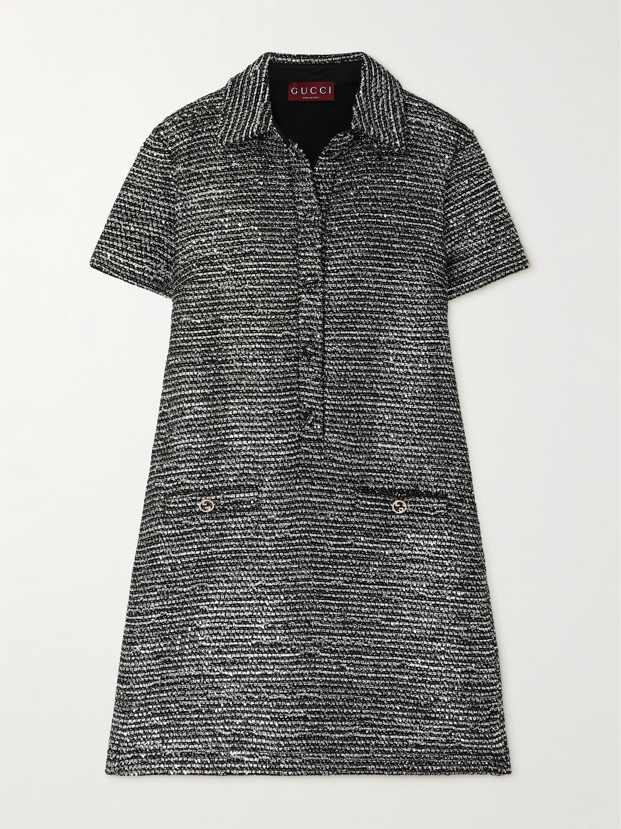 Gucci Sequined Wool-blend Metallic Tweed Mini Dress In Black