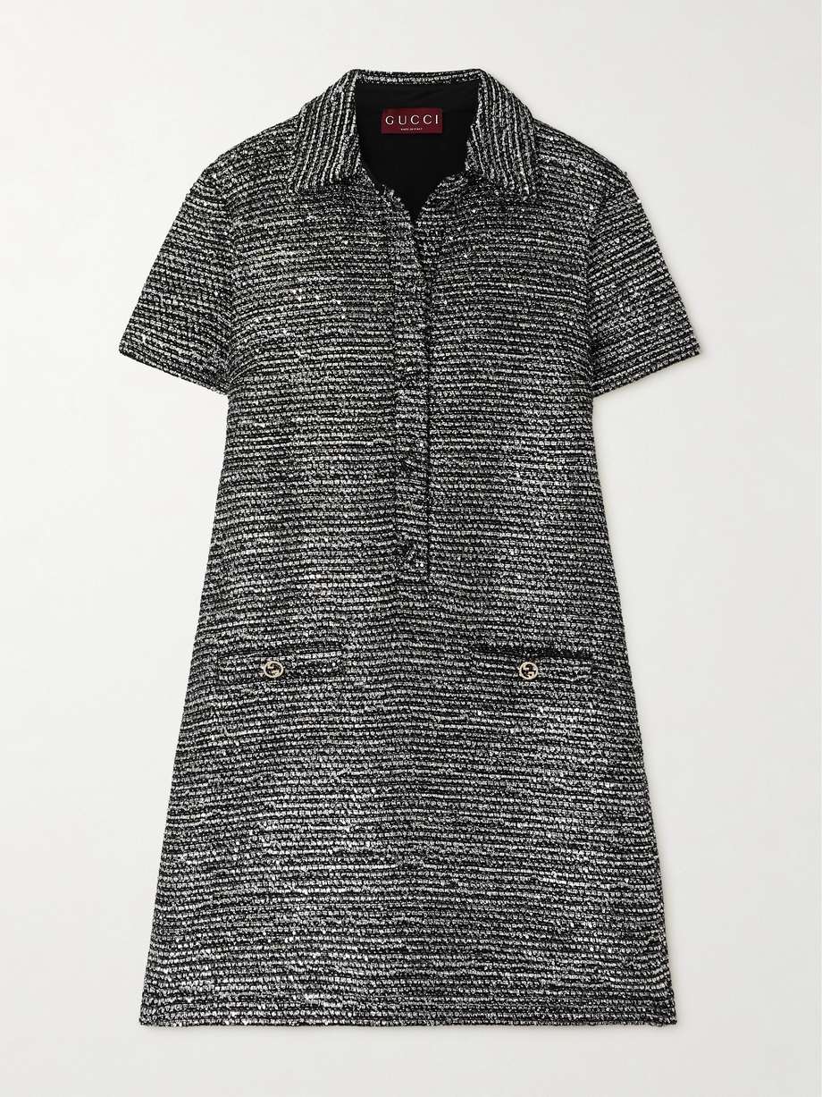 sequined wool-blend metallic tweed mini dress