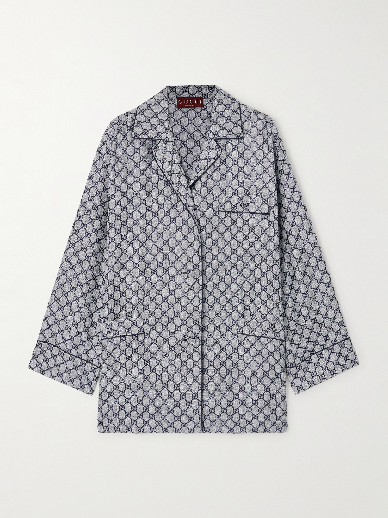 Gucci Gg Supreme Printed Silk-twill Pyjama Shirt In Blue