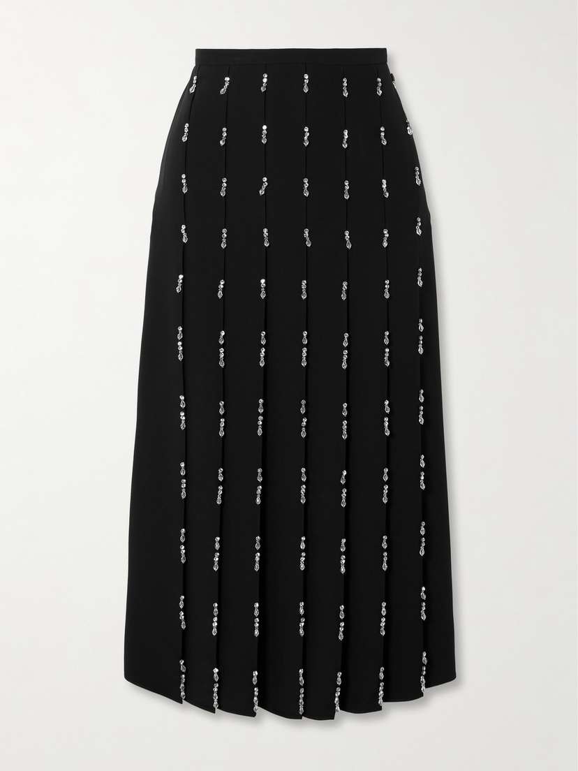 Gucci Crystal-embellished Pleated Woven Midi Skirt