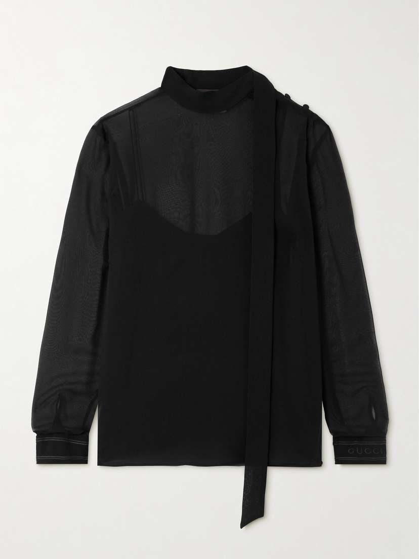 Gucci Tie-detailed Silk-georgette Blouse