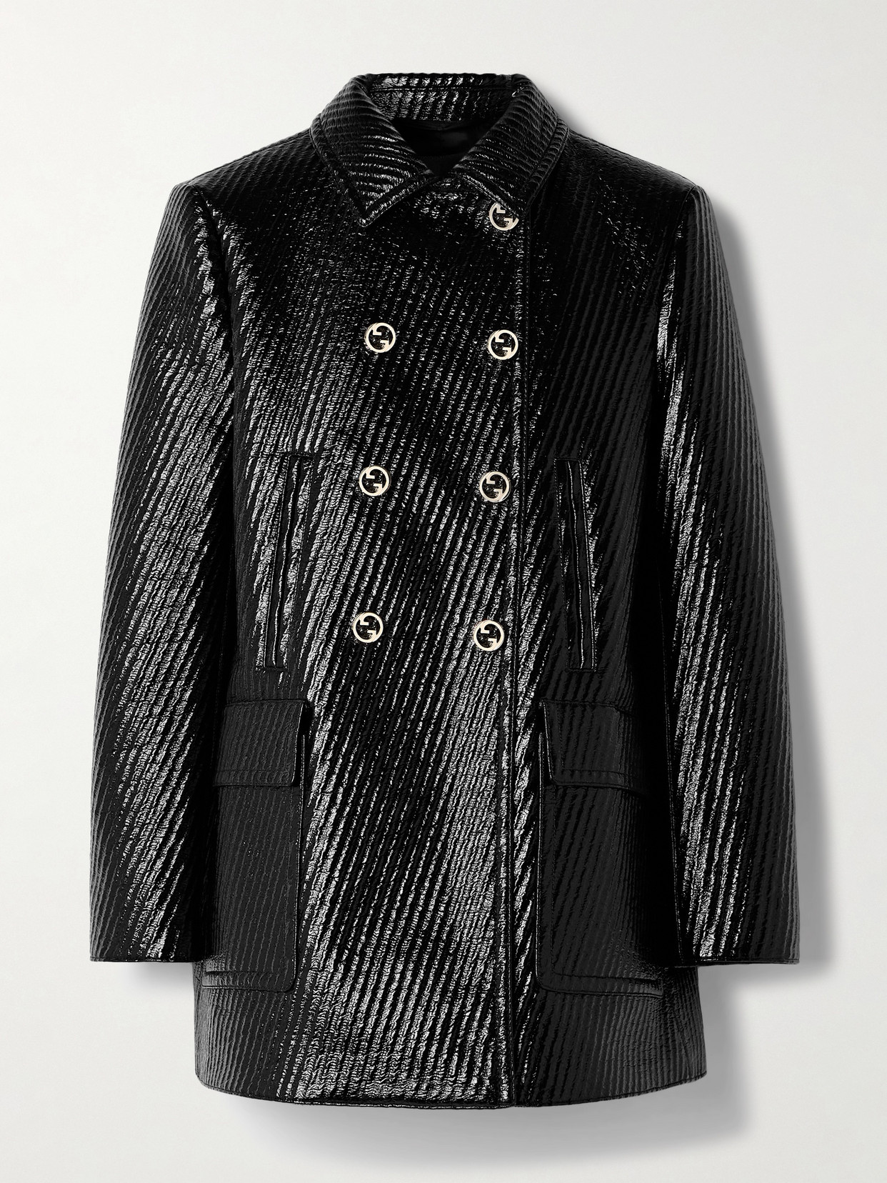 Gucci Double-breasted Quilted Coated Wool-blend Jacket In Black