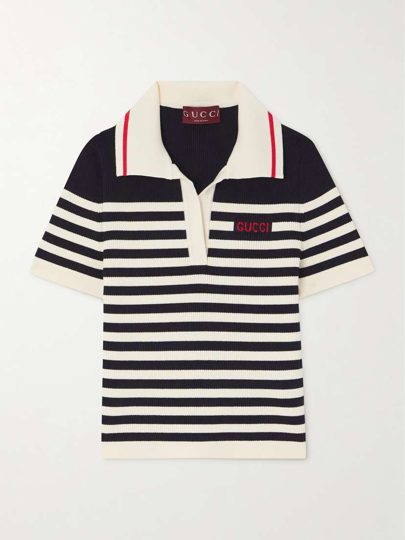 Gucci Striped Ribbed Cotton-blend Polo Top