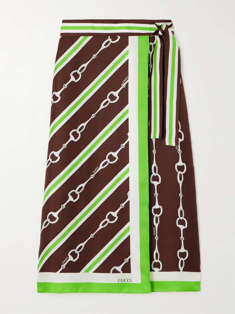Gucci Printed Silk-twill Wrap Skirt