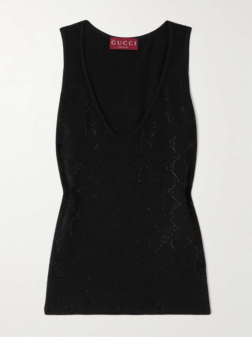 Gucci Crystal-embellished Ribbed Wool Tank